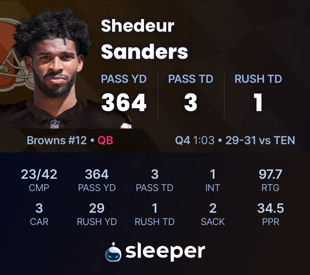 SleeperNFL's tweet image. Bro had 350 yards and 3 TDs and you do a bogus wildcat trick play for the 2 pt conversion 😭