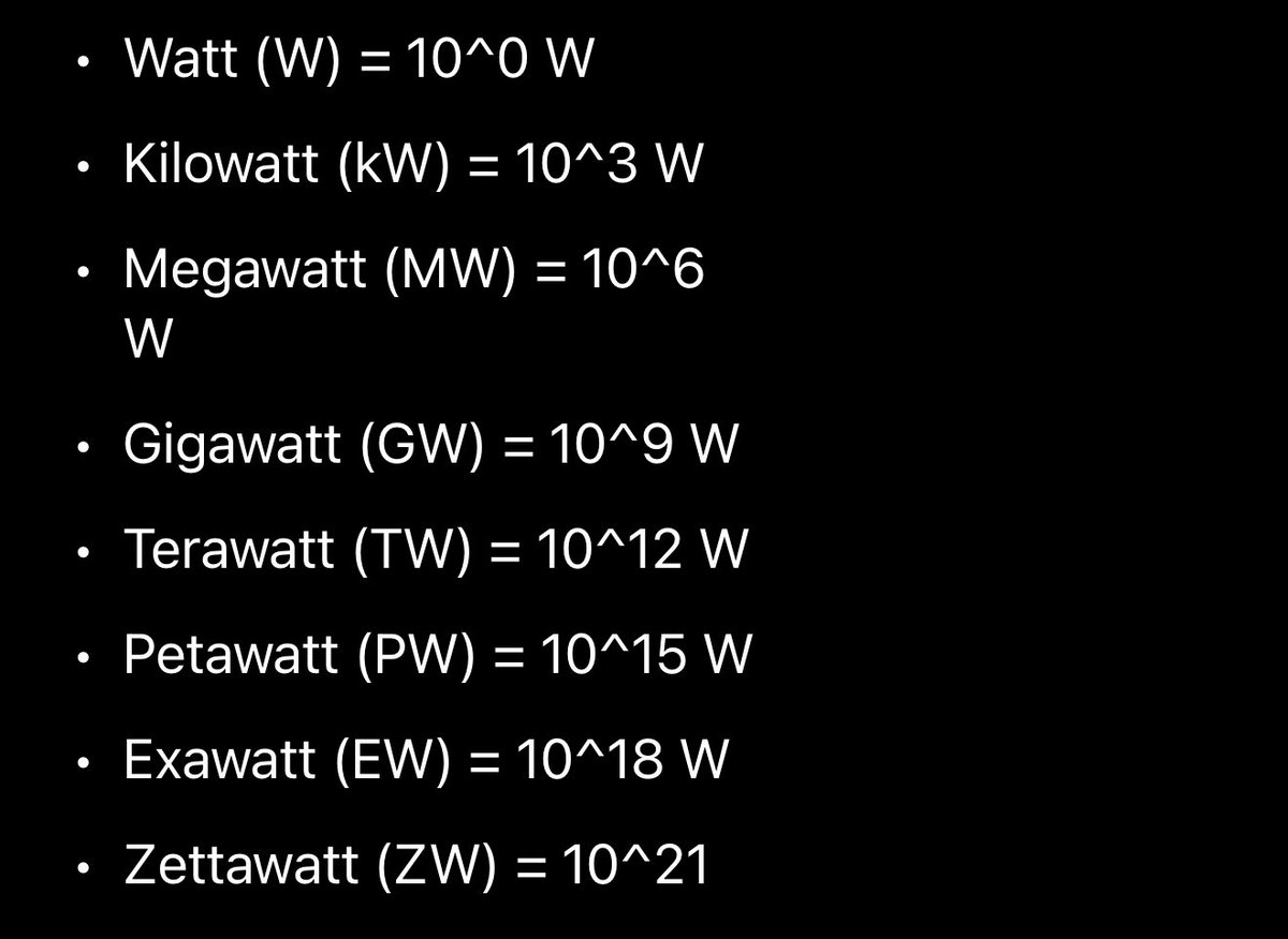 1776v1984's tweet image. Here, I did the math for all you bums:

The world currently produces 8 terrawatts; 8 trillion watts;
8,000,000,000,000

One exawatt is 1 quintillion watts;
1,000,000,000,000,000,000

One exawatt is 125,000x more energy than what we currently produce.

———————————————————