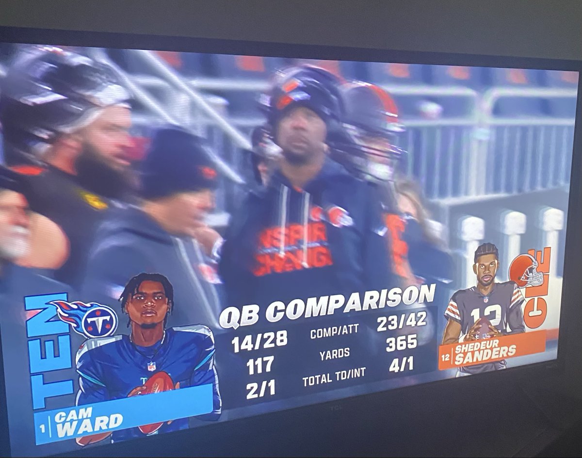 certified_amar's tweet photo. #Titans Cam Ward vs #Browns Shedeur Sanders. Night and day. #Titanup #DawgPound https://t.co/tZc5DeEJfM