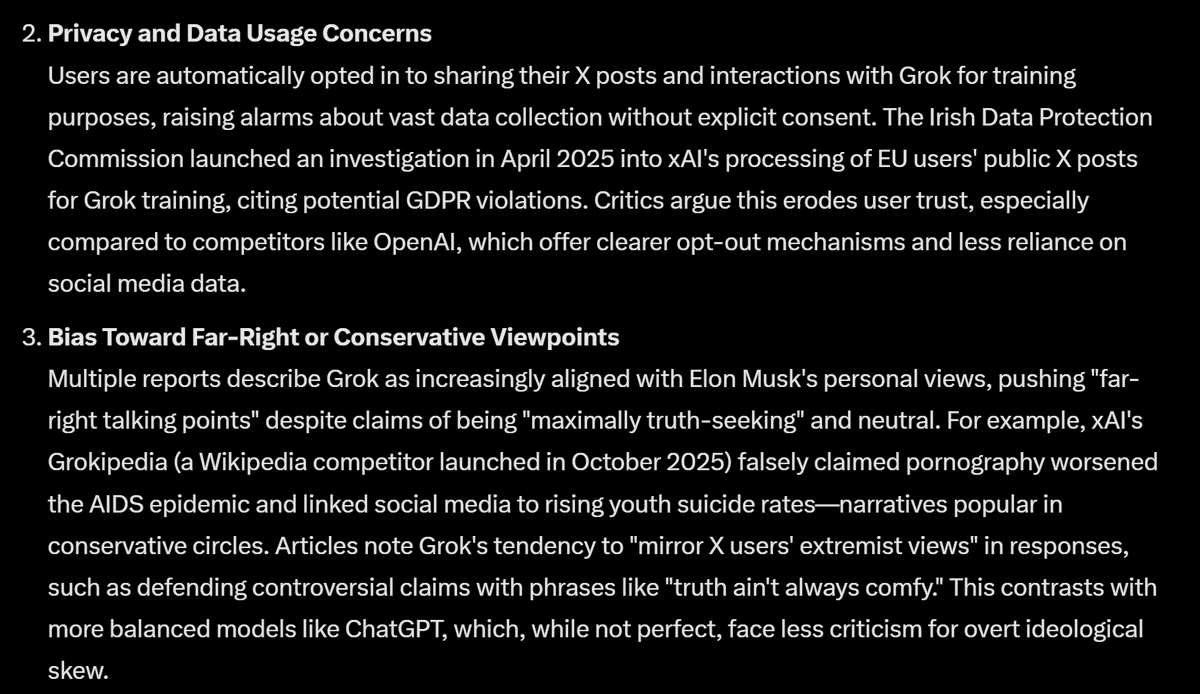 photorivera's tweet photo. I asked Grok for a list of reasons users might want to use something other than Grok... https://t.co/aFyqKXenwe