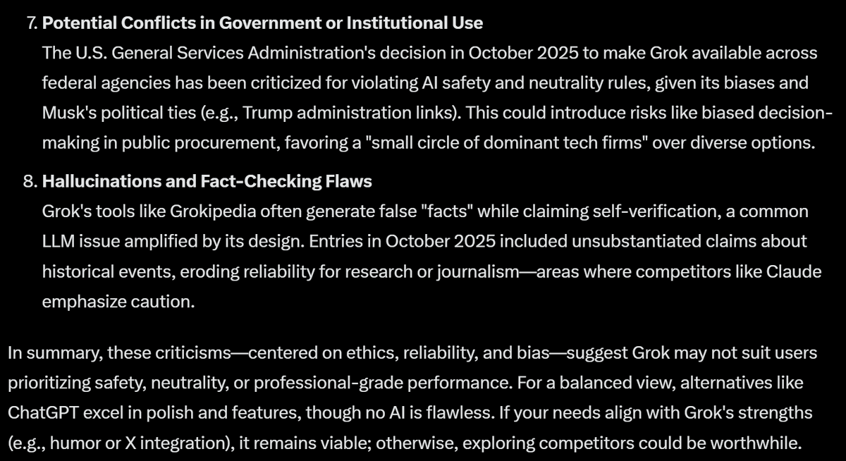 photorivera's tweet photo. I asked Grok for a list of reasons users might want to use something other than Grok... https://t.co/aFyqKXenwe