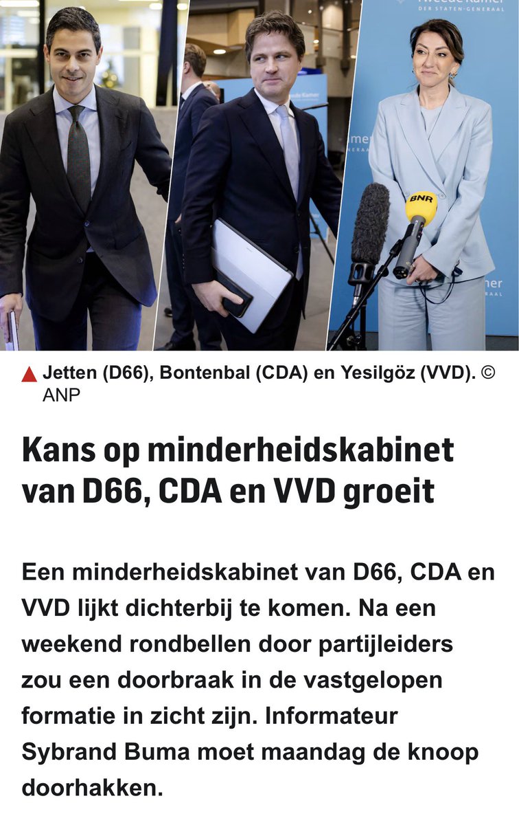 TRAINWRECK 

• Jetten &amp; Bontenbal verplaatsen 3 weken lucht, en laten zich piepelen door Yesilgöz 
• De 2 koorknaapjes die 30 zetels wonnen laten zich naaien door de trainwreck die 2 verkiezingen achter elkaar verloor en 12 zetels verloor.

Maar er dreigt groter gevaar.

1/4