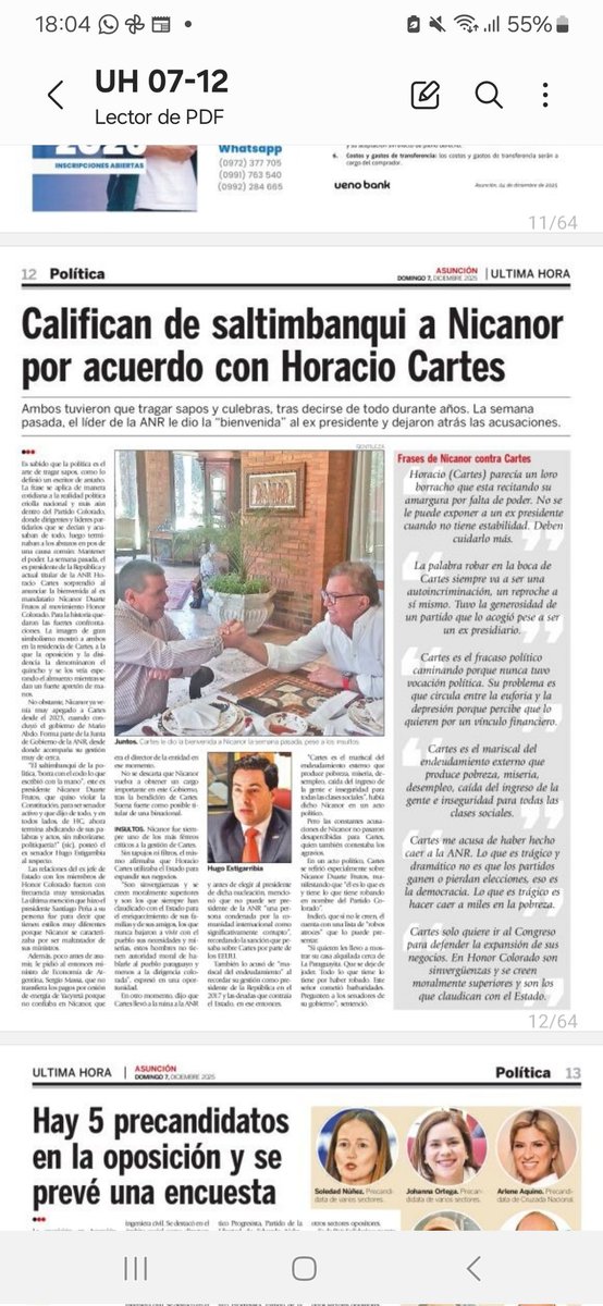 "EL TRUENO"que no es ni brisa, ni relámpago,un pasquín de 5ta. categoría,vocero del "MARISCAL DE LA DERROTA DE LA ANR(2008)",de un hijo que estudió afuera(con que plata??si su padre vino pobre de Oviedo??)hoy saltimbanqui a los brazos de quien insultaba. LADRAN SANCHO,CABALGAMOS!