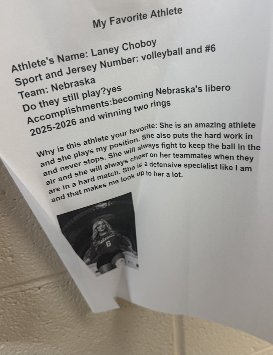kaylasea_'s tweet photo. I’m a born and raised Nebraska girl, but I live in Kentucky now. 

at the local middle school for our nephew’s basketball game and I found FOUR Huskers on the wall for one class’s favorite athletes. 

@HuskerVB @LaneyChoboy @Alexis14Rod @harpermurray4 @BergenReilly https://t.co/2SMAGU5uJO