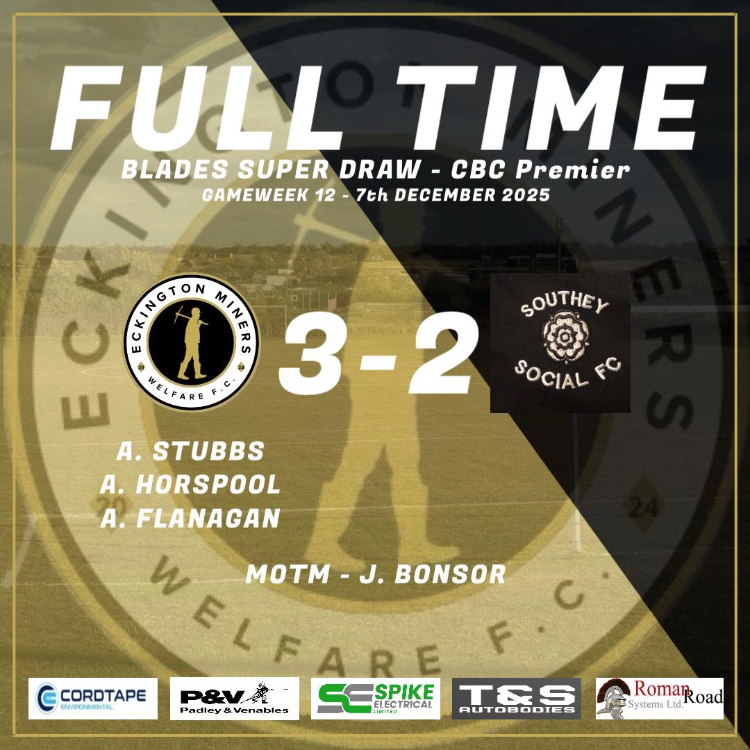 The boys dug deep in tough conditions to claim a 3-2 victory Vs Southey this morning 👏🏻

A first half strike from <a href="/stubbzifc/">Adam Stubbs</a> followed by strikes from Aiden Horspool &amp; Alex Flanagan, gave us victory in our last league game of 2025 ⚽️

MOTM 🏆: Jamie Bonsor

#EMWFC 🛡️⛏️