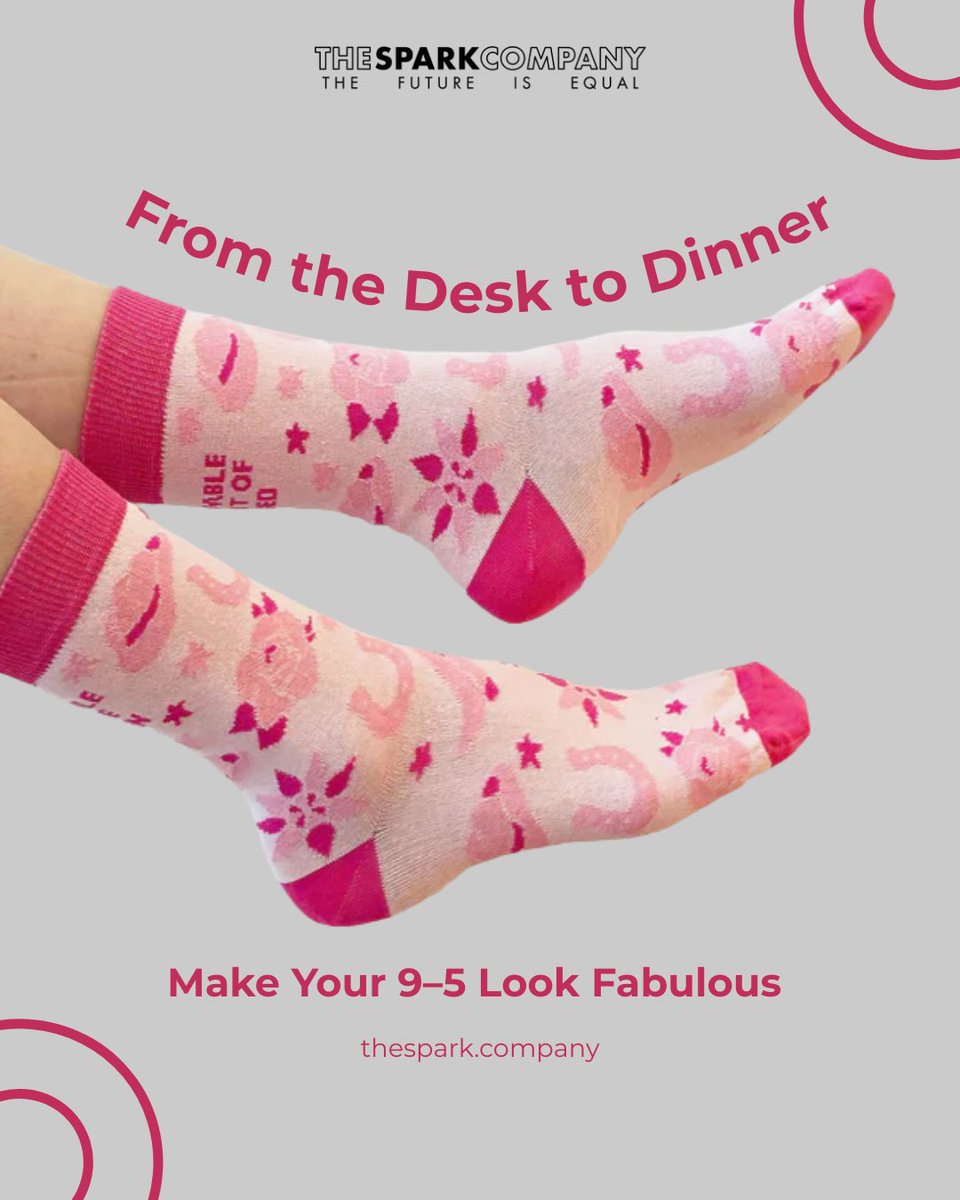 PChic13416's tweet image. From desk to dinner — but make it fabulous. 💖🧦
These Spark socks add the perfect pop of personality to every 9–5 look.
Who says workwear has to be boring?
#TheSparkCompany #Fabulous9to5 #StatementSocks #WorkdayStyle #BoldAndEqual #SocksWithAttitude