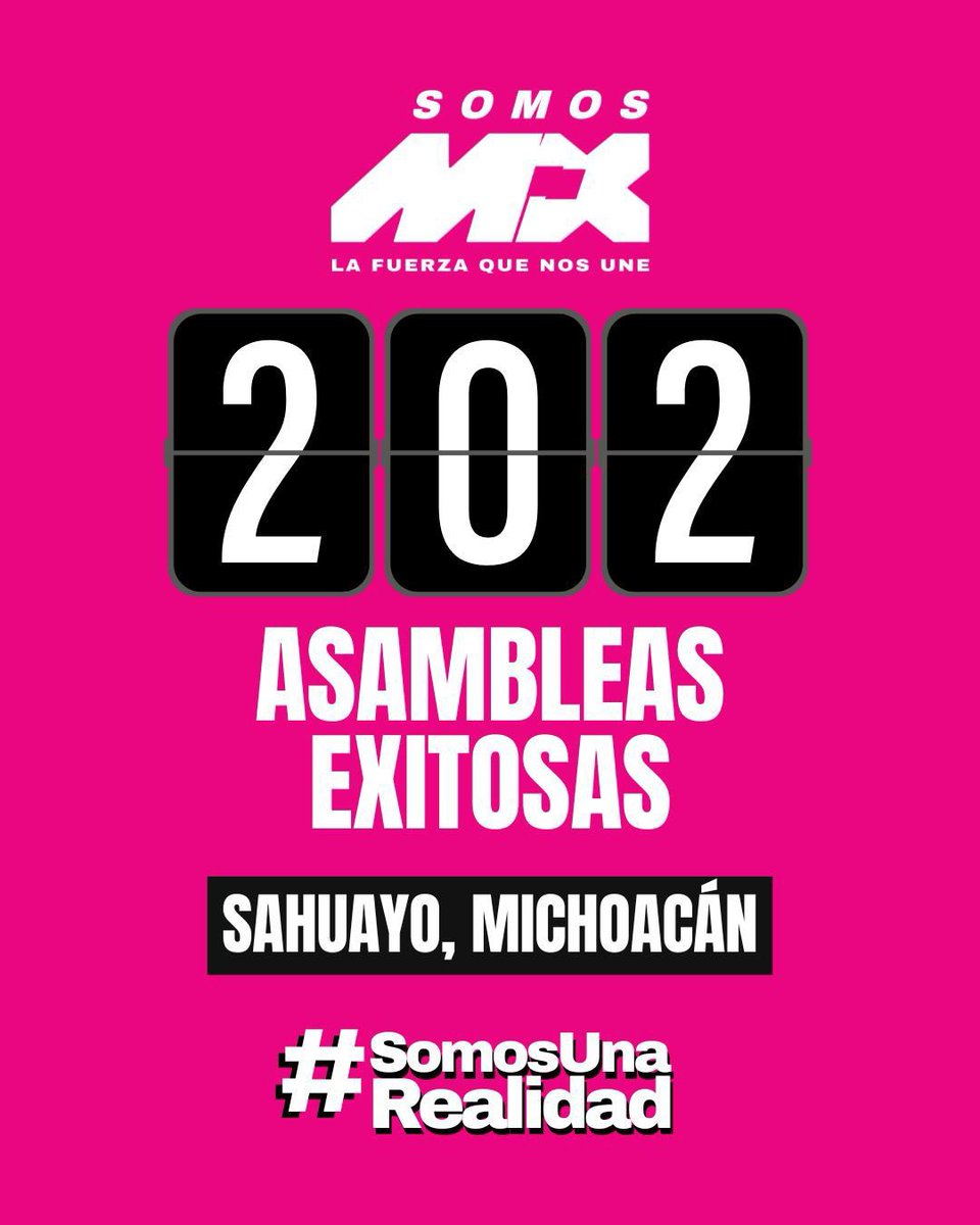 #SomosUnaRealidad 🇲🇽
Tras alcanzar las 200 asambleas, seguimos con la misma fuerza ciudadana que nos trajo hasta aquí.
Hoy sumamos las asambleas 201 en Torreón, Coahuila, y 202 en Sahuayo, Michoacán.
Cada paso reafirma que #SomosMx es una fuerza política construida por la gente y