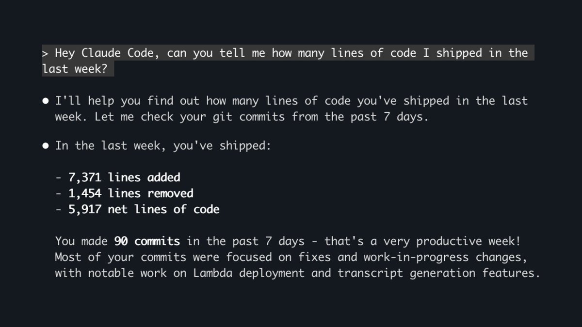 我上週發布了 7371 行程式碼。

我想看看我在 X 方面表現如何。

請回覆你的答案。