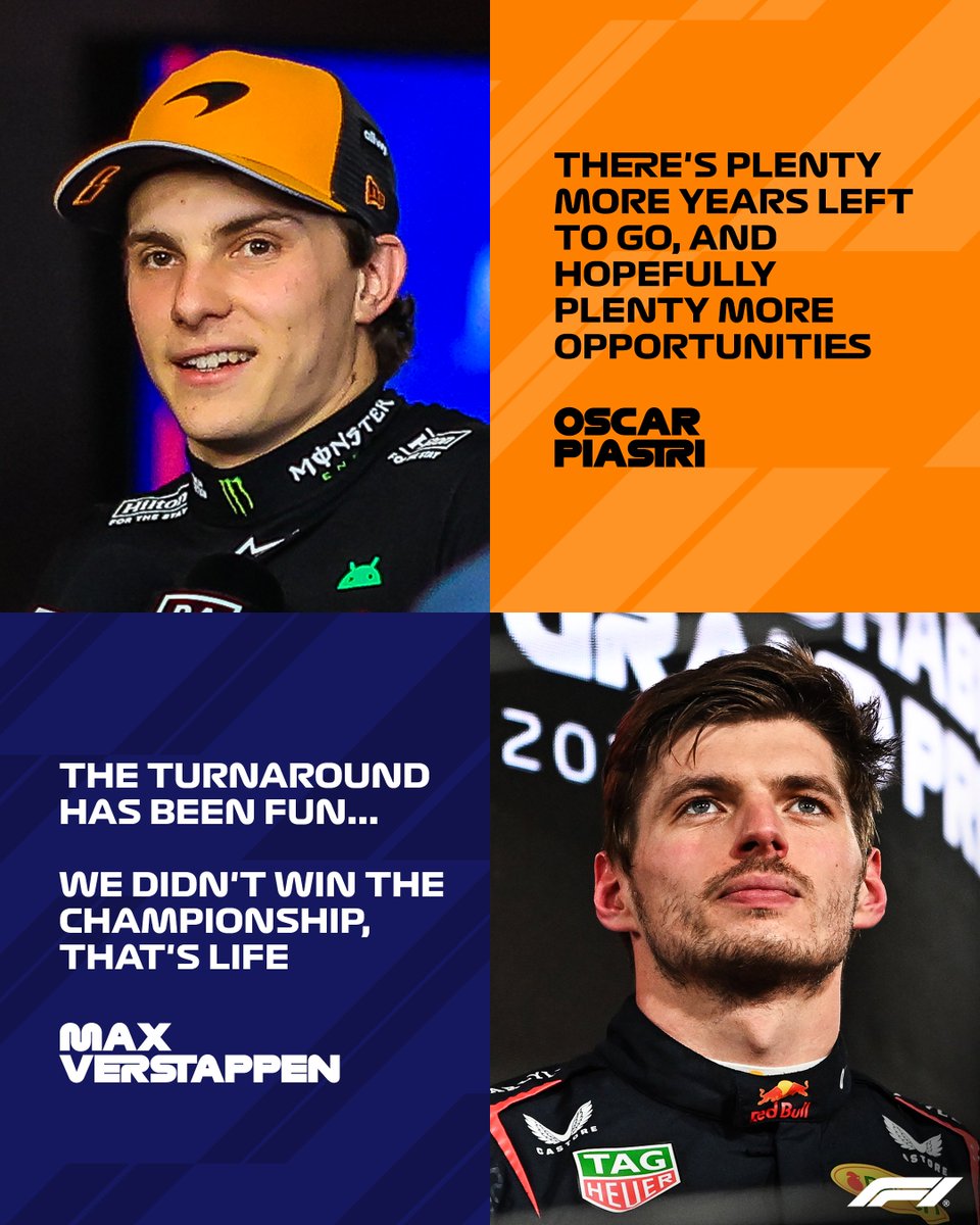 F1's tweet image. Oscar and Max reflect on the championship battle ⚔️

#F1 #AbuDhabiGP