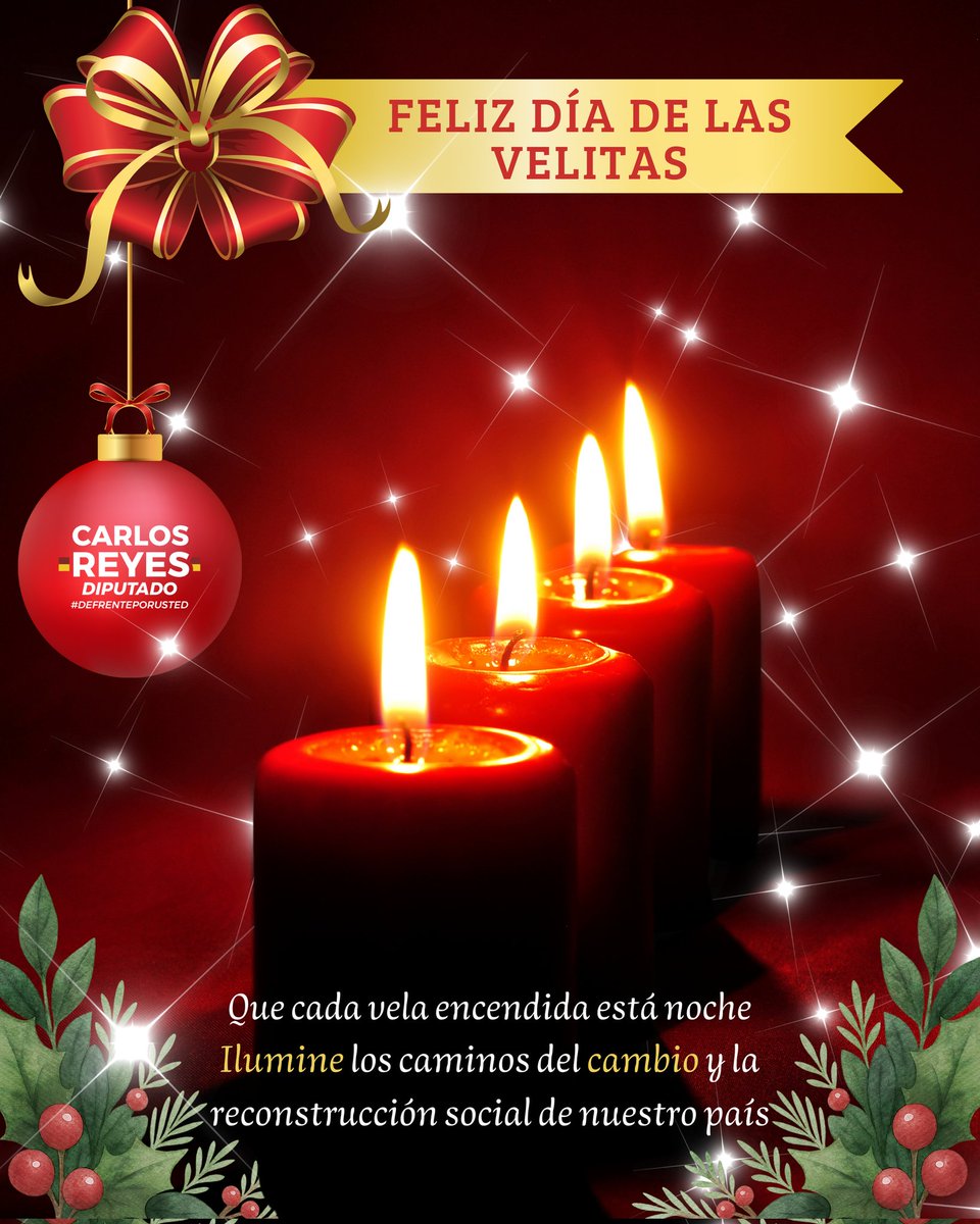 En esta Noche de Velitas, enviamos un mensaje de paz, luz y prosperidad a todas las familias. 🌟

Que cada vela que encendamos sea un faro de esperanza. Sigamos construyendo juntos el país que soñamos.

¡Feliz Día de las Velitas! 🕯️

#DeFrentePorUsted #velitas
