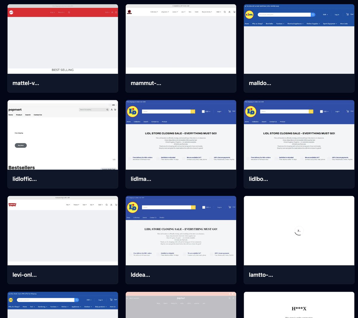 desenmascarame's tweet photo. 48h. 1 single IP behind Cloudflare.
905 ACTIVE fraudulent domains. 
349 brands abused.

Some IPs appear to generate ~200 new scam domains/day for months.

This isn’t “a few bad sites”. It’s industrial-scale fraud.

The playbook is repeatable: fake stores with impossible discounts, endless stock, synthetic urgency, and domains on rotation. People buy, pay… and the site disappears.

Top brands/themes in this 48h snapshot include:
Shop, Lidl, Adidas, HexClad, Helly Hansen, Nike, XFINITY, Garmin, Huda Beauty, Philips (full list attached).

The “Shop” label topping the list isn’t random. It suggests a factory model: not just brand impersonation, but mass-produced “legit-looking” ecommerce fronts.

The uncomfortable takeaway: our ecosystem still reacts too late. We can’t keep shifting the burden to users with “be careful.”

https://t.co/CgTCNASxnQ is tracking these fraud farms and clustering repeatable infrastructure patterns that enable rapid detection and disruption.

If you’re an anti-fraud leader, platform, or strategic buyer looking to operationalize this at scale, I’m open to collaboration or strategic discussions. DM me.
@QuestTechGlobal @BforeAI @Cloudflare

This isn’t just “cyber.”
It’s SCAM-driven consumer trust at scale—and it’s on fire.