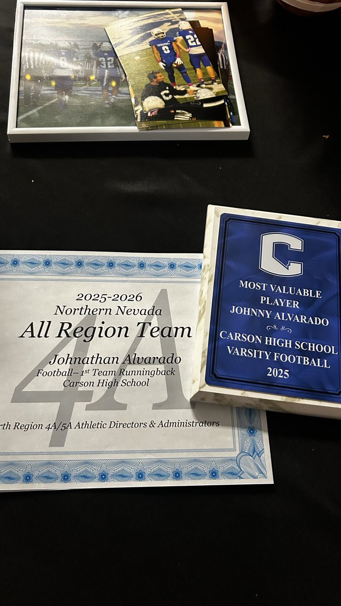 dejm_alvarado's tweet photo. We had our Football banquet. got named MVP!! and First Team All regional RB!!Couldn’t do it without the people around me especially my O-line. What a great season it was. @DanielRive84420 @CANYONFRANTZ55 @DB_Coach_H @PRCoachBailey @CarterEckl @PrepRedzoneNV https://t.co/FMNSnIHNG3
