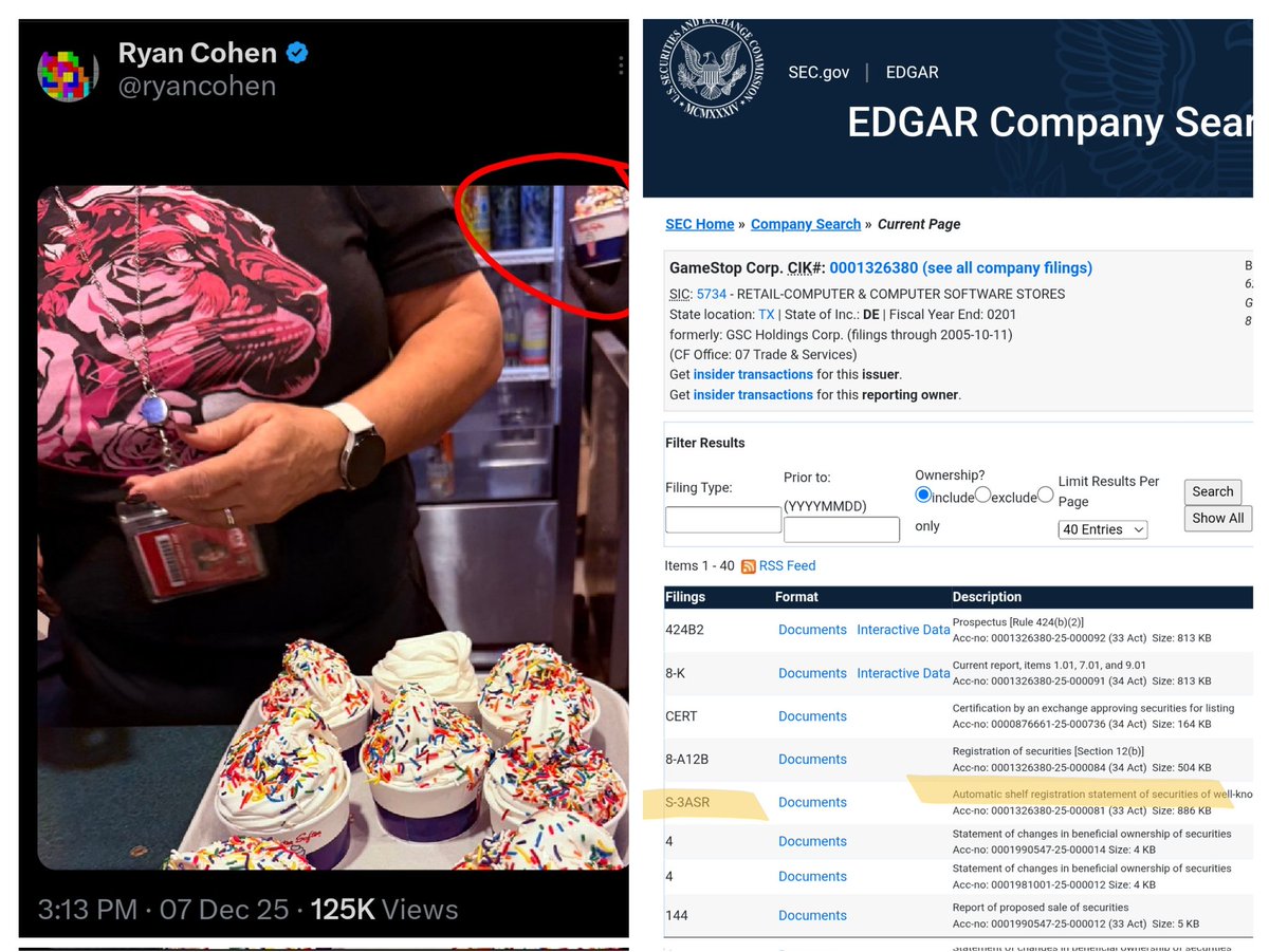Ice cream on the shelf... $GME

Is that S-3 ASR - Automatic Shelf Registration filing to be activated?

Right before earnings... 

Tuesday 🔜 GAMESTOP 🌮