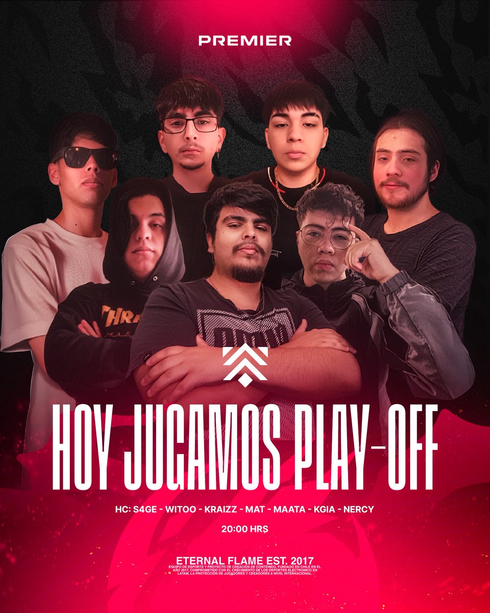 EternalFlameCL's tweet image. HOY SE DEJA TODO EN EL SERVER | #ValorantPremier 🎯

Con ustedes, los chicos que nos estarán representando en búsqueda de esa oportunidad de ascender a #VCL ⚡️

🔦| @_KRAIZZ_
🔭| @nercyvlr
💨| @kgiavlr
🏹| @Matpinwim
⚔️| @maataxd 
☀️| @witoo_c

🧠| @s4gefps

Confíen mi gente,