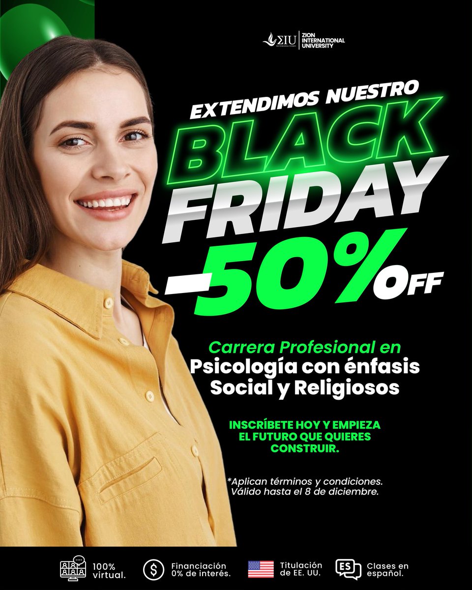 🔥 ¡Extendimos el Black Friday!
Estudia Psicología con énfasis Social y Religiosos con 50% OFF.
100% virtual, titulación de EE. UU. y financia al 0%.
📅 Hasta el 8 de diciembre.