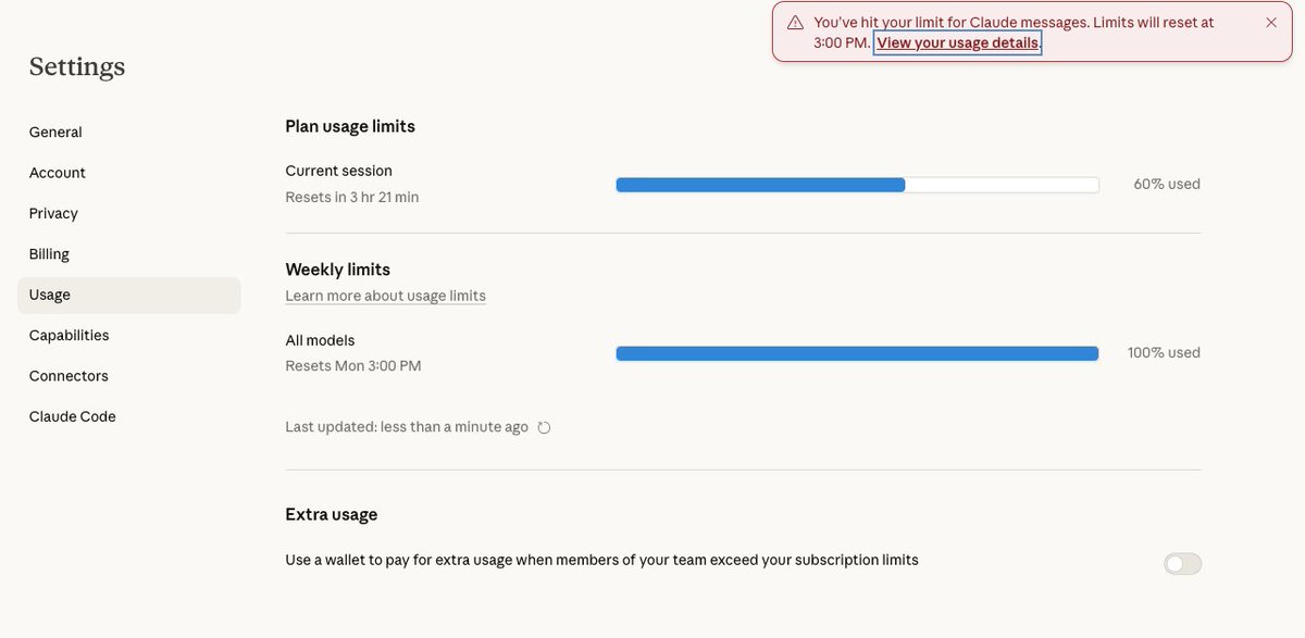 gdessau's tweet photo. Love it when I hit my usage limits because Claude keeps saying it's preparing the file and then it doesn't prepare the file so I have to ask again until I hit the limit. Thanks, @AnthropicAI ! https://t.co/KNeWfJe0AY
