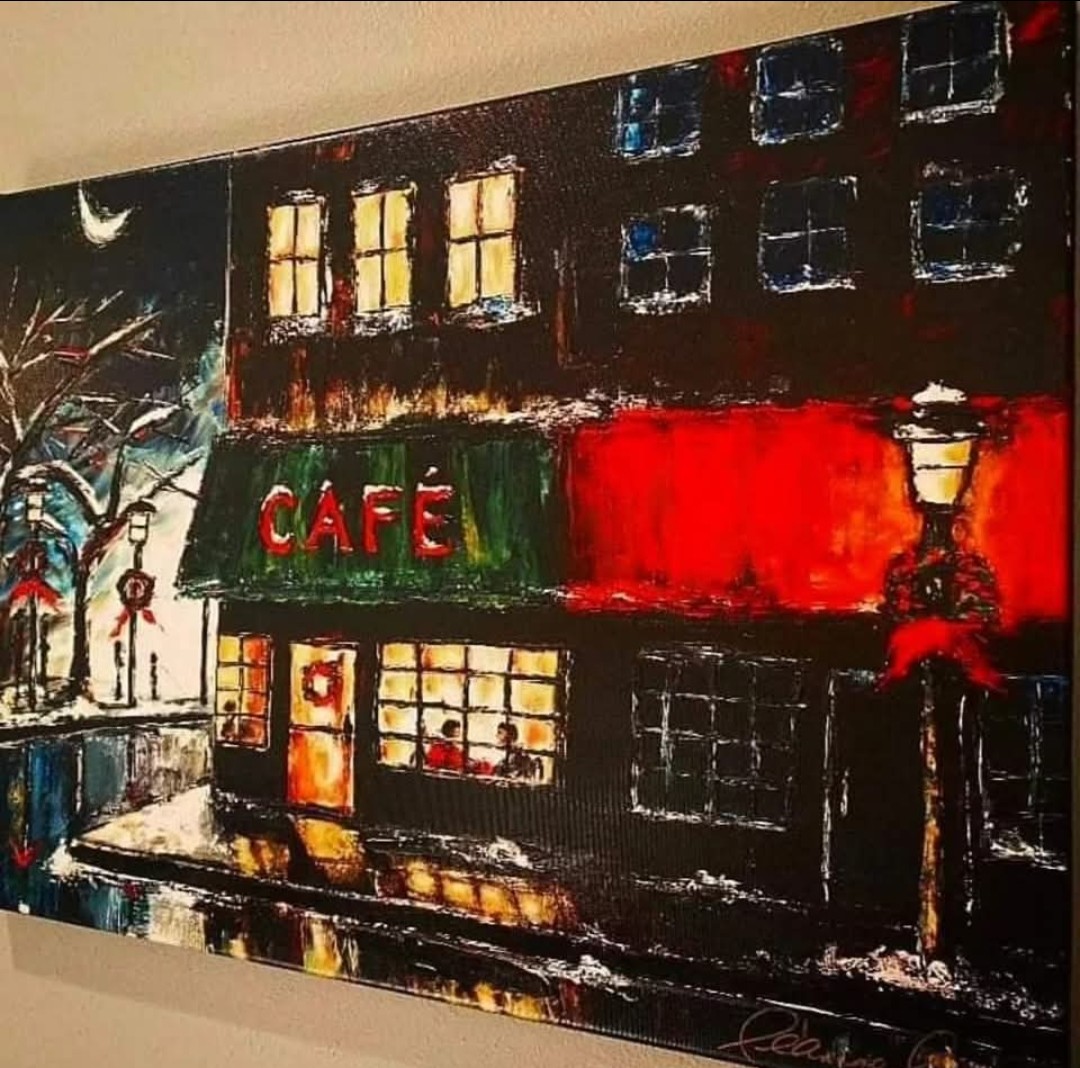 My #art Baby It's Cold Outside at Next Bistro (find this art on leannelainefineart.com) #christmas #holidayseason #wineart