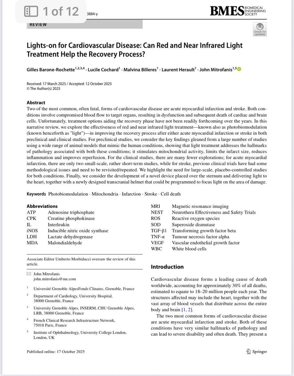 DrGrimmMD's tweet image. Your Heart and Brain Respond to Light More Than You Think. Us Docs need to pay attention

✳️ AFTER MI
✳️ AFTER CVA
What may happen if we had NIR BEFORE the diagnosis???

Heart attacks and strokes share something almost nobody teaches in medical school.

When blood flow collapses,…
