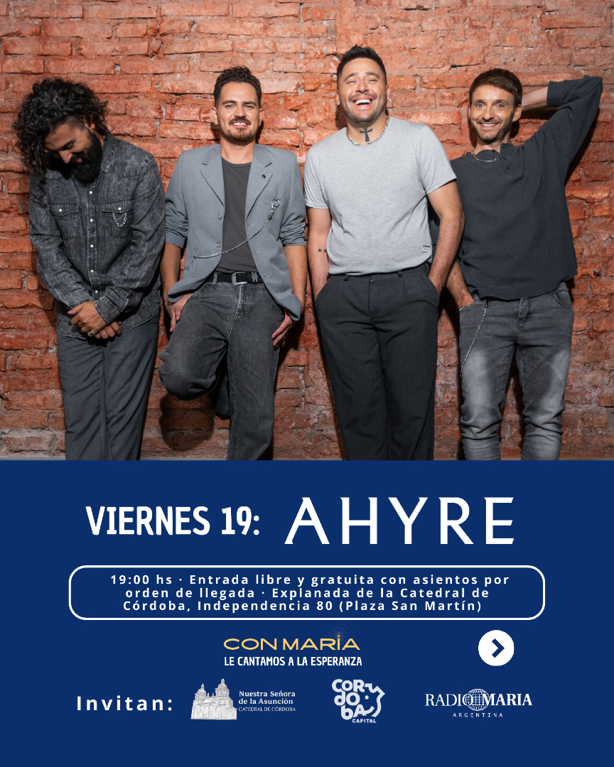 RadioMariaArg's tweet photo. Vení a celebrar con música, fe y esperanza.
19, 20 y 21 de diciembre · 19:00 hs en la Explanada de la Catedral Córdoba:
19 AHYRE · 20 Nahuel Pennisi · 21 Jairo.
Entrada libre y gratuita.
Con María, la esperanza se canta y se comparte.
#RM30 #ConMaríaLeCantamosALaEsperanza https://t.co/aL1SIs0uBm