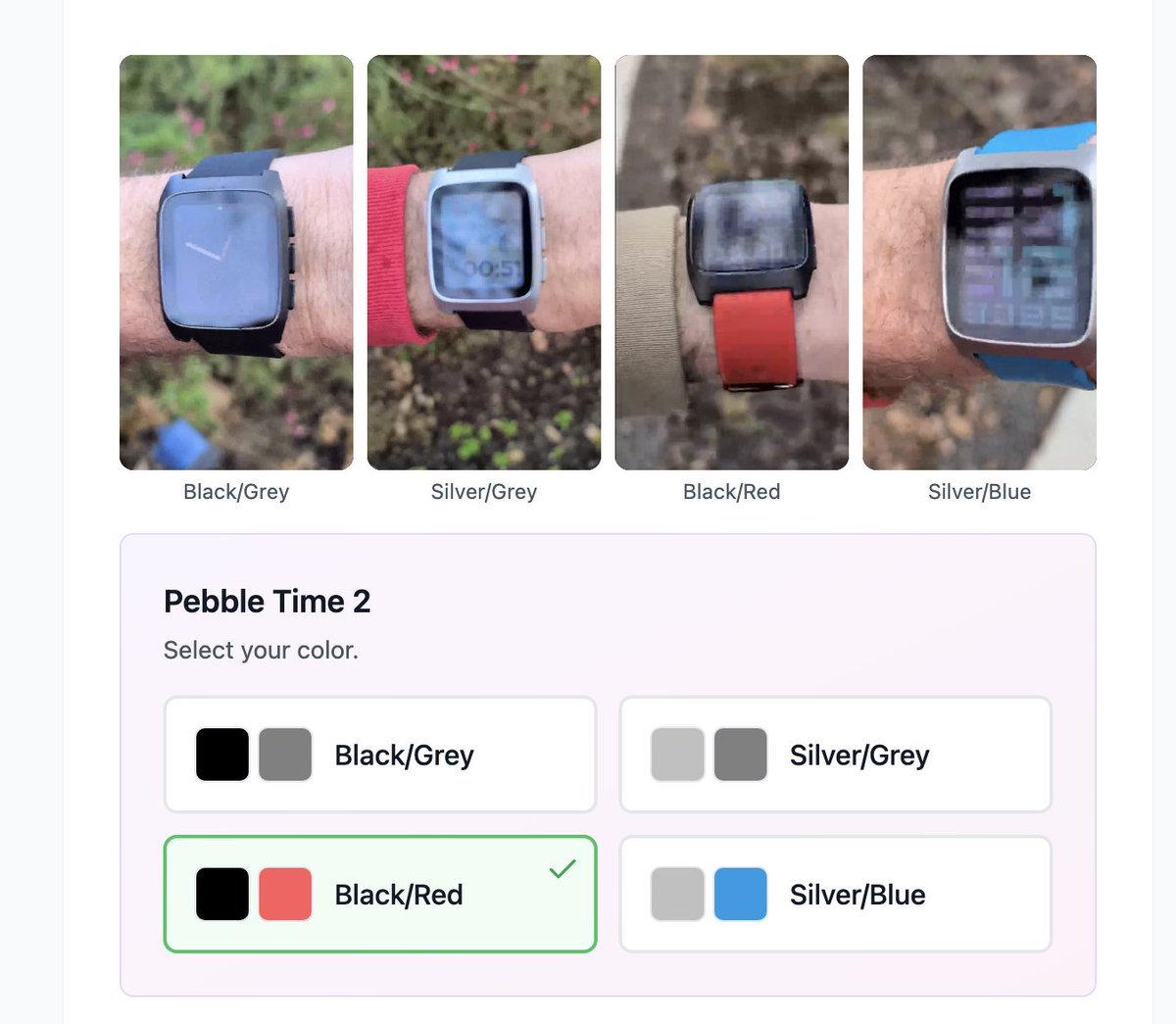 puf's tweet image. Seriously @Pebble.

If you make a watch in this gorgeous red, why do you even offer other color options? 
❤️🪨⌚️

Also just to make sure: the checkmark means that I've selected that color, right?