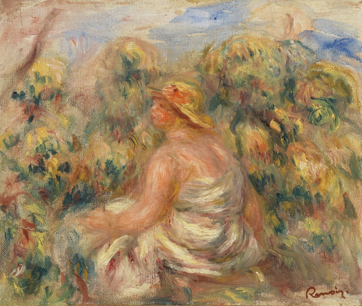 Woman with Hat in a Landscape (Femme avec chapeau dans un paysage)  by Pierre-Auguste Renoir collection.barnesfoundation.org/objects/7022/