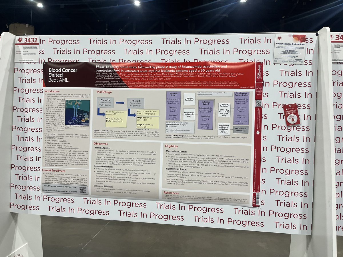 BloodCancerUtd's tweet photo. Emily Curran, of @UCincyMedicine, is presenting a trial-in-progress poster from a #BeatAML sub-study at #ASH25 looking at how well ficlatuzumab with azacitidine/venetoclax works in patients with AML. Intrigued? Learn more 👉 https://t.co/rdDjGnpgcD #ASH25 https://t.co/hG0FSsB8zr
