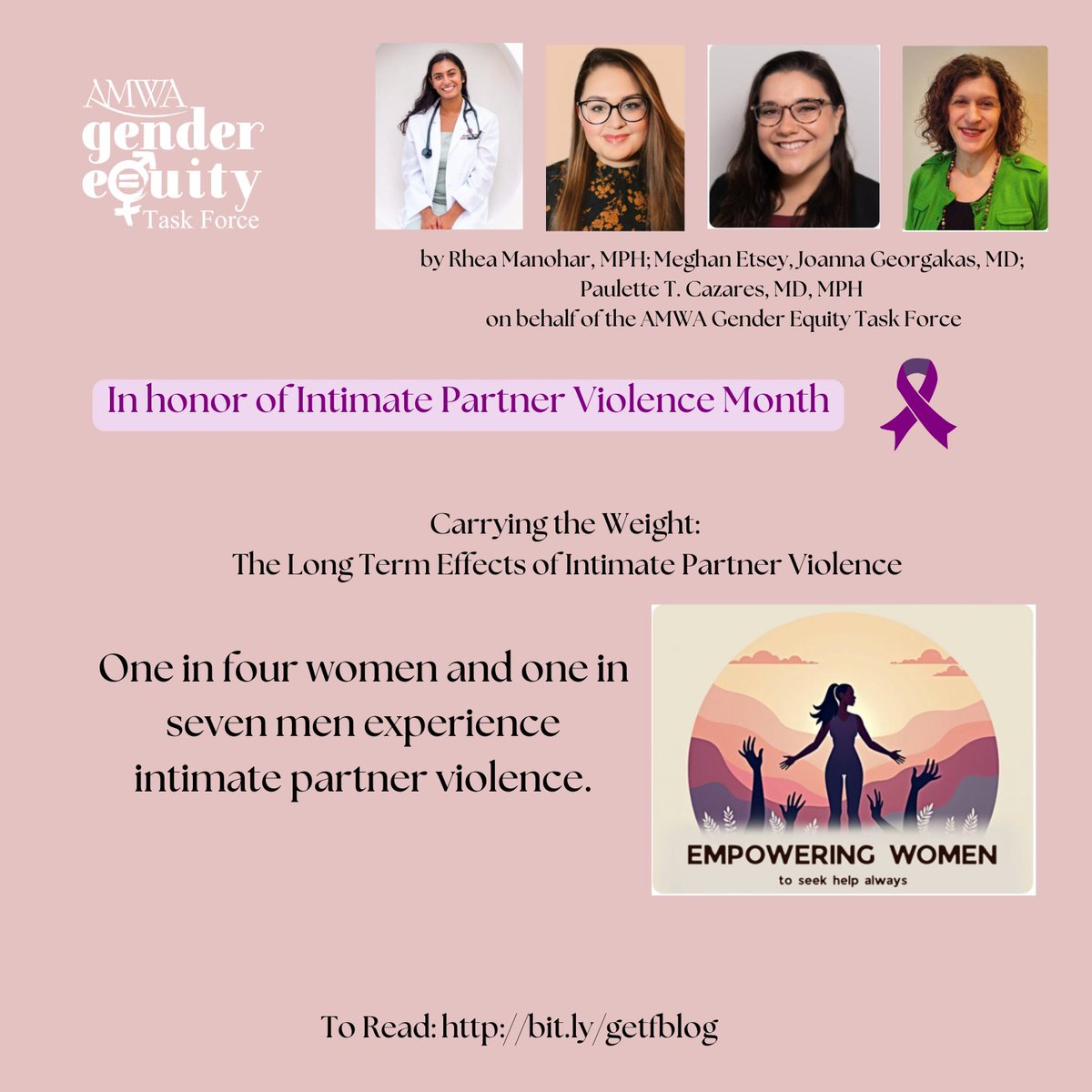 AMWADoctors's tweet image. In honor of Intimate Partner Violence (IPV) Awareness Month, this October we shed light on the long-term effects of IPV. This powerful piece explores how intimate partner violence leaves lasting physical, emotional, and systemic scars, from chronic pain and mental-health…