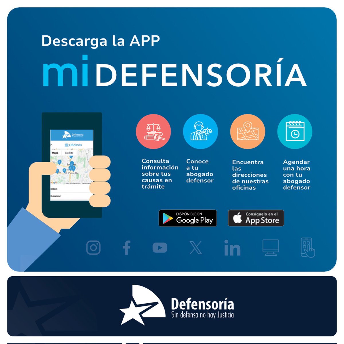 DPP_Nuble's tweet photo. 📱✨ Desde la @DPP_Nuble te invitamos a descargar miDefensoría y consulta por tu causa o contacto con tu defensor o defensora. Disponible en Google Play y App Store. Porque sin defensa no hay justicia
#AccesoalaJusticia
#SinDefensaNoHayJusticia https://t.co/sbhmiXVuPd