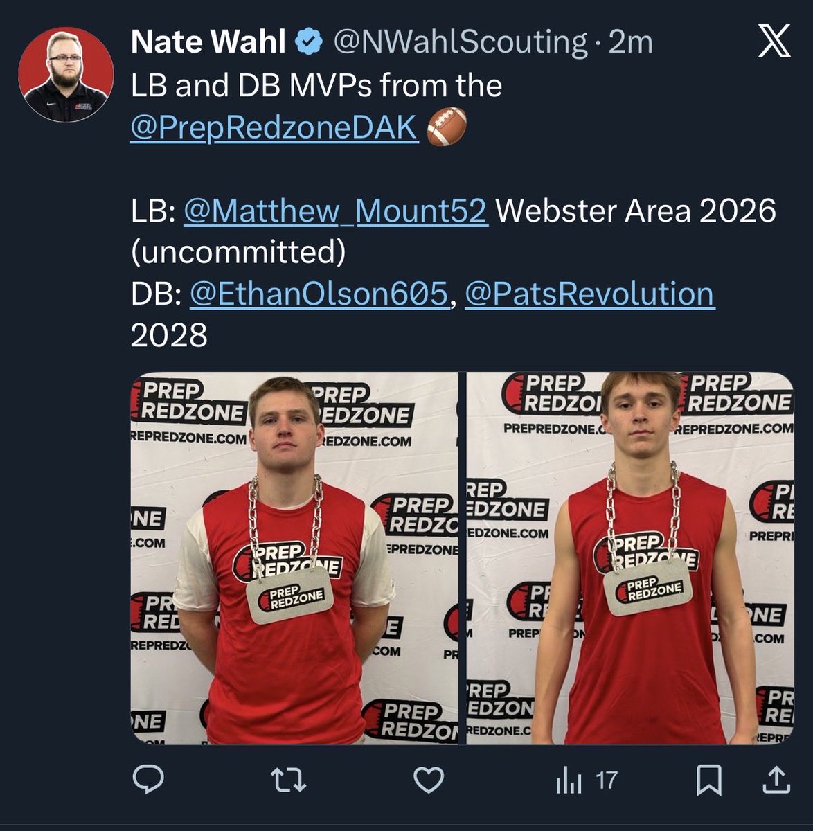 Matthew_Mount52's tweet image. Honored and grateful to get camp Linebacker MVP, it was a great camp and it was awesome to go out and compete against some great athletes.