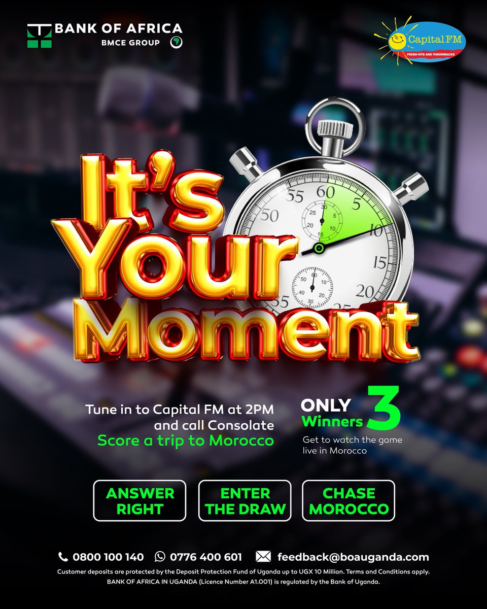 TOMORROW! 

Your moment could take you to Morocco. Tune in at 2PM, call Consolate, answer right, and you’re in the draw. 

Don’t miss your shot.
#BOWinning #CapitalFMTrivia