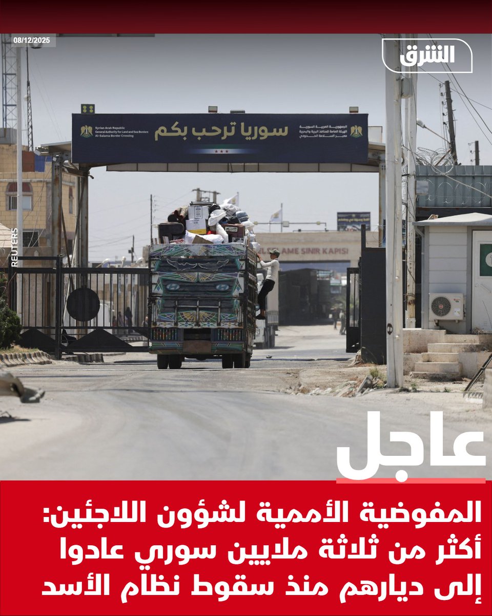 #الشرق_عاجل المفوضية الأممية لشؤون اللاجئين: أكثر من ثلاثة ملايين سوري عادوا إلى ديارهم منذ سقوط نظام الأسد