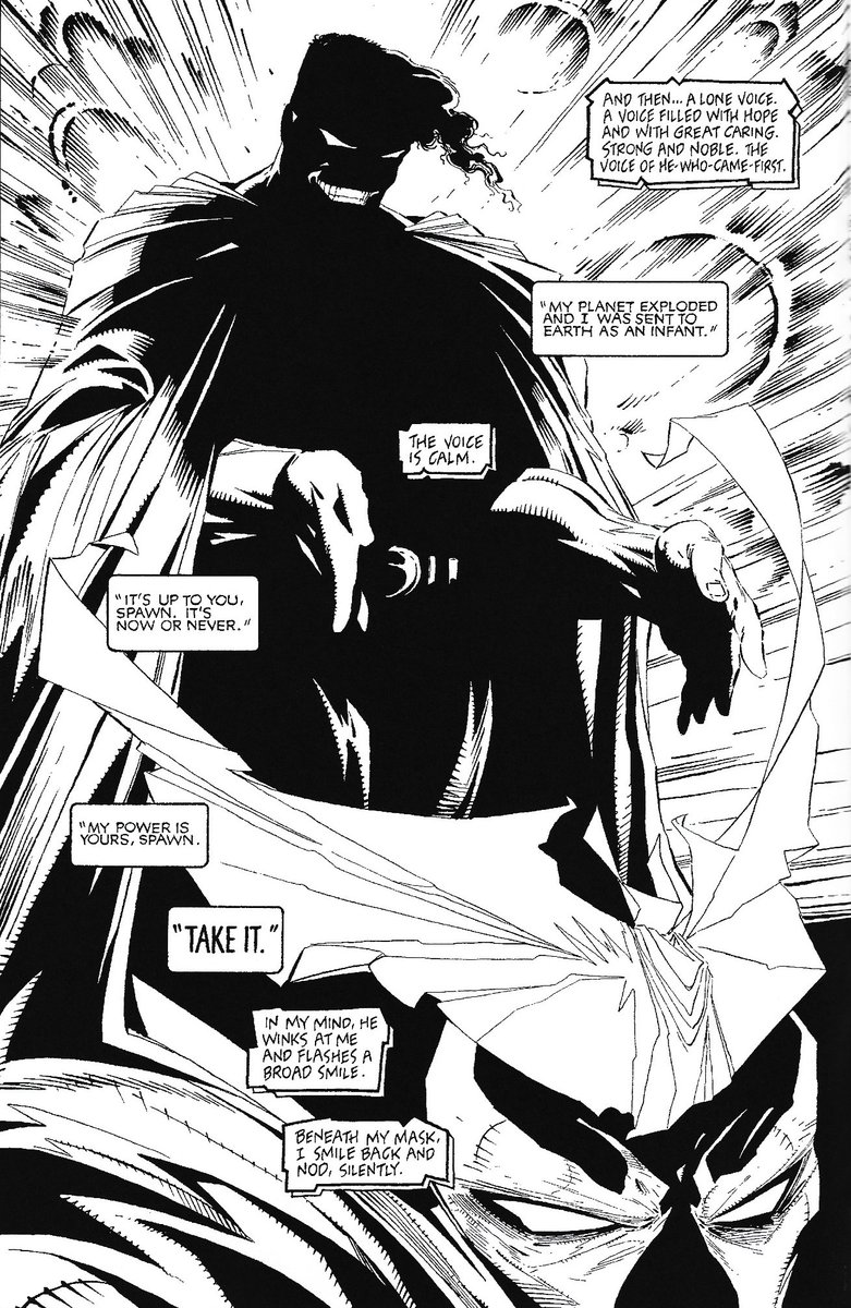 SpawnArchive's tweet photo. "And then...a lone voice. A voice filled with hope and with great caring. Strong and noble. The voice of He-Who-Came-First."

From Spawn #10. Art by @Todd_McFarlane 
#Spawn #Superman https://t.co/adMglcdrSb