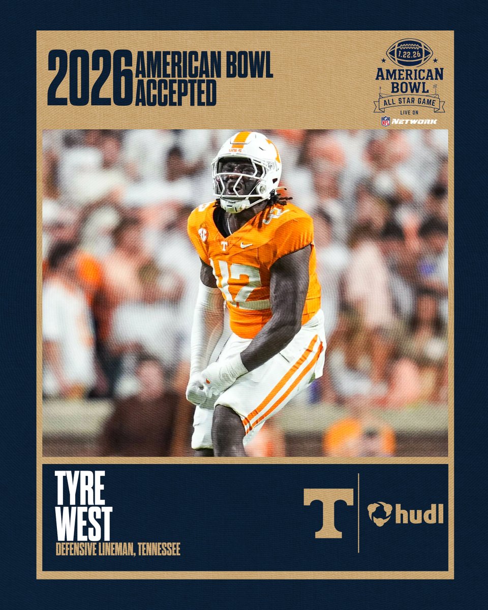 WELCOME TO AMERICA’S COLLEGE FOOTBALL ALL-STAR GAME! 🇺🇸

Tyre West from <a href="/Vol_Football/">Tennessee Football</a> has officially accepted his invitation to the 2026 American Bowl, where the nation’s top senior talent comes together to compete, represent their programs, and honor those who serve.

Next stop:
