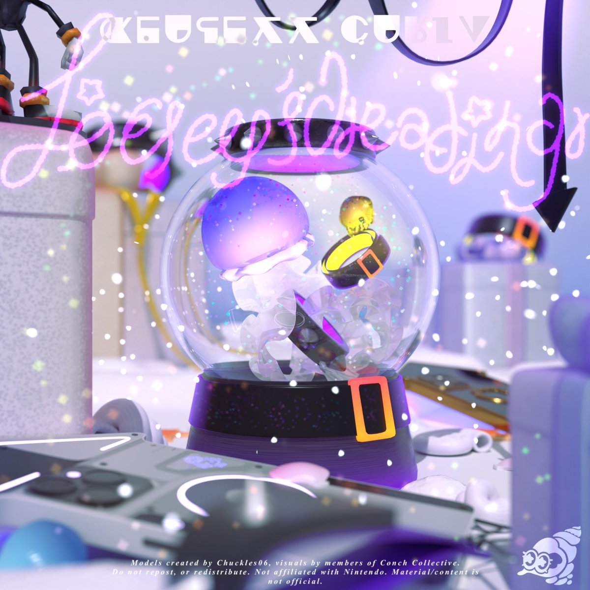 ConchCollective's tweet image. Conch Collective 2026 Season’s Greetings-  A Conchmas Comeback

Two of our idol sets have created special snowglobes for the season! Which would you like on your fireplace? 

#Splatoon #Splatoon3