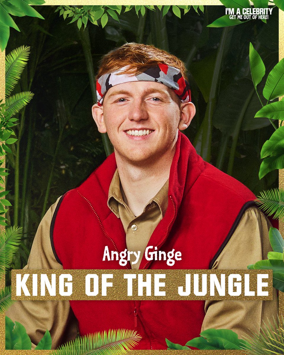 Ginge is a worthy winner 👏🏻
He's been on a journey: emotionally and physically. 

From his brotherhood with Aitch to living up to his 'Angry Ginge' title, what a guy and has been so entertaining for the past three weeks 

Congratulations, Ginge! 

#ImACeleb #ImACelebity
