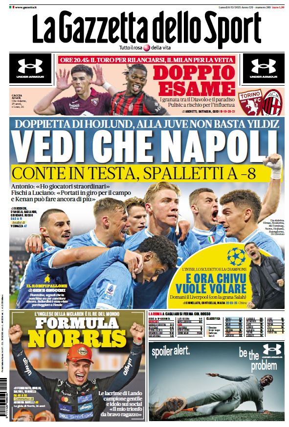 La prima pagina della Gazzetta di oggi: 

📣VEDI CHE NAPOLI

 Le notizie 👉trib.al/cGNgwIi
