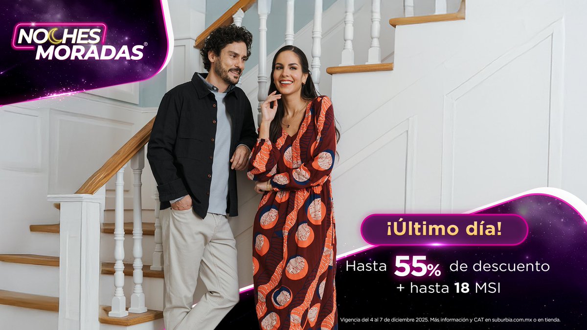 ÚLTIMA LLAMADA ☎️🔥 ¡Las Noches Moradas están por acabar! Compra con hasta 55% de descuento y hasta 18 MSI 🛍️ suburbia.onelink.me/uDOC/zu0d3l5m
