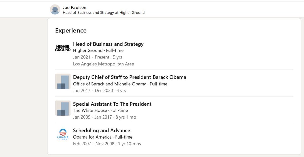 LauraLoomer's tweet photo. The staffing of Higher Ground Productions cannot be overlooked in relation to Michelle Obama's potential 2028 run. LinkedIn records confirm that former Obama White House Deputy Chief of Staff Joe Paulsen now serves as Head of Business and Strategy at Higher Ground Productions. Even more alarming, former Obama National Security Advisor Susan Rice sits on the Netflix board. Barack Obama deeply trusted Rice; she helped Obama and @HillaryClinton spy on President Trump's 2016 campaign and promoted the Trump-Russia collusion hoax.  This aligns with prior reporting on top Netflix officials, including Netflix CEO Ted Sarandos, one of Barack Hussein Obama's most loyal Hollywood donors, who hosted multimillion-dollar fundraisers for Obama and donated heavily to the DNC, Hillary Clinton, Joe Biden, and Adam Schiff. 

If Michelle Obama plans a presidential run, placing Barack Hussein Obama's closest allies in programming roles is essential, and that is exactly what is happening.

Source: https://t.co/olvnL1oChj

RECEIPTS 👇🏻