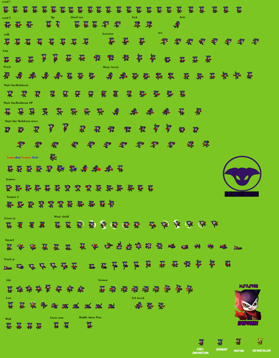 TheMastergothic's tweet photo. Impmon Sprite sheet #impmon #spirte #pixelart #digimon https://t.co/Uwv8KYJjxl