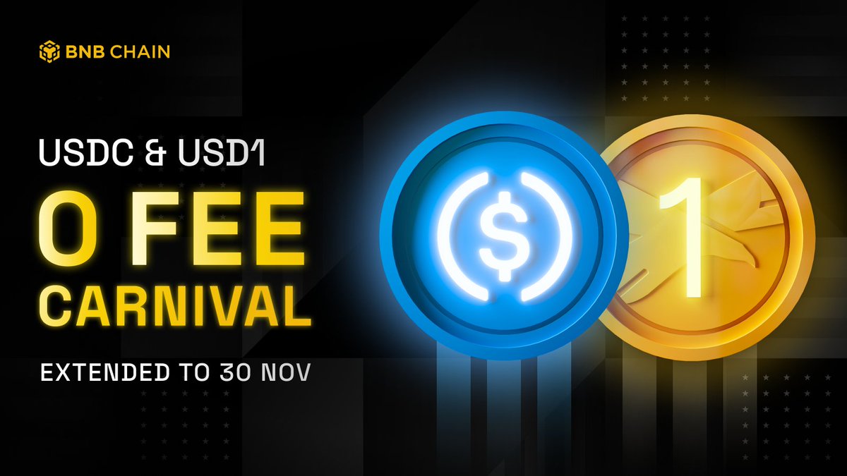 USDC와 USD1 전송에 대해 12월 31일까지 연장된 BNB Chain 0 수수료 카니발