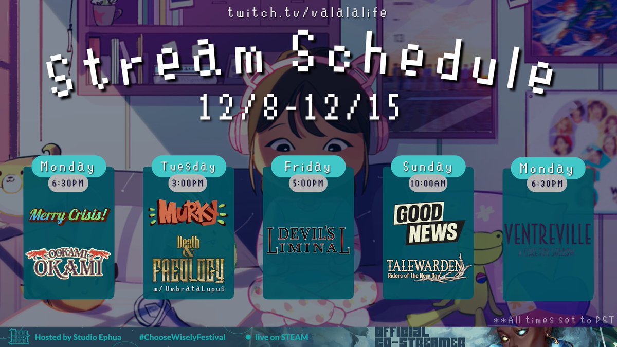 Here is my schedule for the #ChooseWiselyFest this week! <a href="/EphuaHQ/">Studio Ephua 🦋 Wishlist In Ashes</a> 

SO EXCITED to check out all these demos with y’all!! 🥰

(All times are in PST)