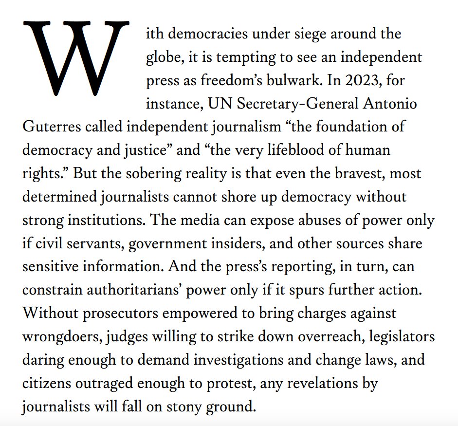 NalakaG's tweet image. Indeed! "The sobering reality is that even the bravest, most determined  journalists cannot shore up #democracy without strong institutions," argues @susanchira in @ForeignAffairs. #IndependentMedia #MediaMatters foreignaffairs.com/united-states/…
