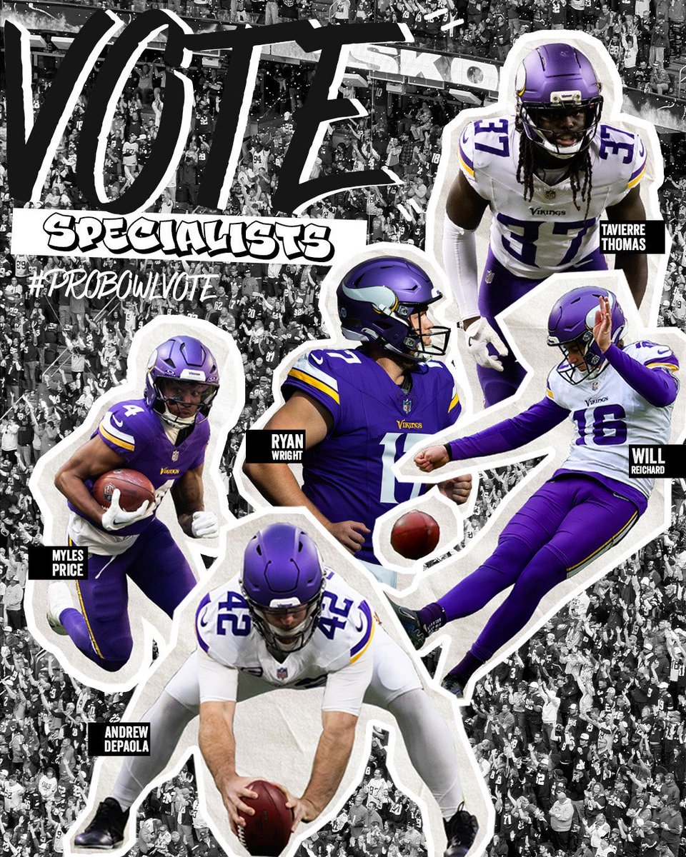 andrewdepaola's tweet photo. Big win today! Let’s celebrate by voting the @Vikings specialists to the Pro Bowl!! 

#ProBowlVote  @andrewdepaola 
@WillReichard 
@Myles_price3 
Tavierre Thomas
@rjwright14_ 

Retweets count!
Giveaways coming soon https://t.co/svztxNpUBn