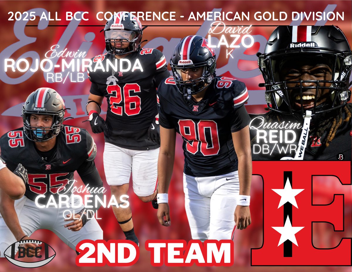 CoachKline199's tweet photo. Congratulations on being named to the All BCC Conference Team - American Gold Division 
@EHSMinutemenFB @Eric_Cespedes_ @D4V1DAL @Quasimreid8 @BryanPalamar71 @AriqueFleming7 @NahjaeSmith @QuameenWilliams @WilliamsQuayon4 @penick_ezekiel https://t.co/dqDHsVqHsq