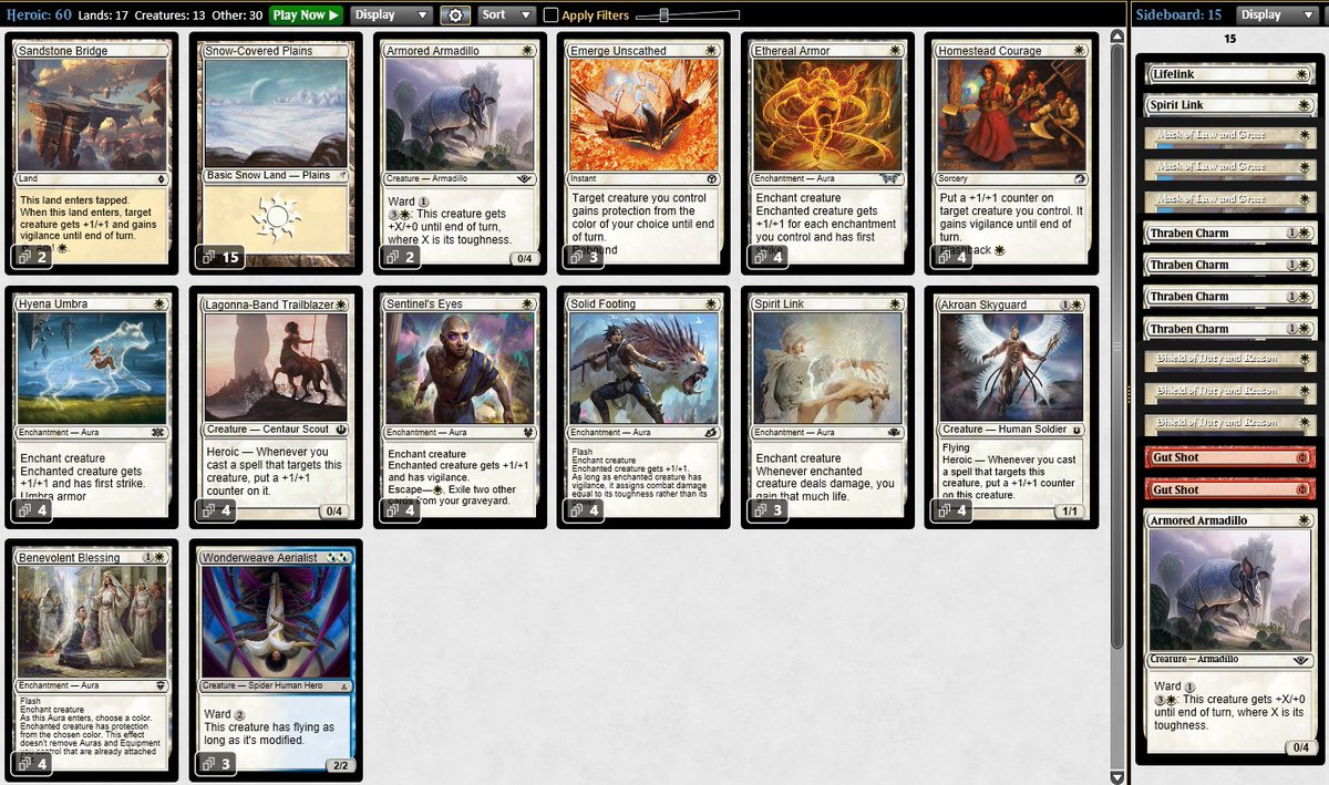 Pauper Challenge Top 8 with Heroic! 

After my 5-1 in the Paupergeddon Team Trios, I decided to give it another try. It's still great vs Red and Blue, but terrible against piles with Snuff Out and sac effects - too bad I got paired vs them in the last 2 rounds😅
#mtgpauper