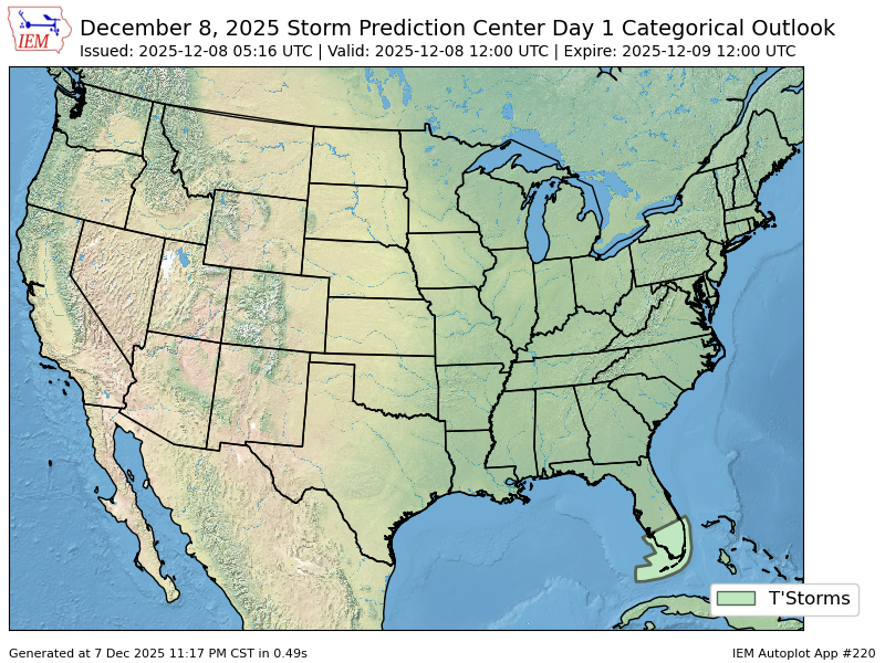 The Storm Prediction Center issues Day 1 Convective Outlook at Dec 8, 5:16z spc.noaa.gov/products/outlo…