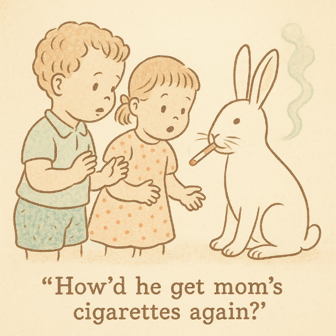 paulbertino's tweet photo. The first in a series of comic-collabs with ChatGPT. We follow the adventures of a cute bunny and his young companions.
#comic #cartoon #patthebunny https://t.co/qbz8vpNbxX