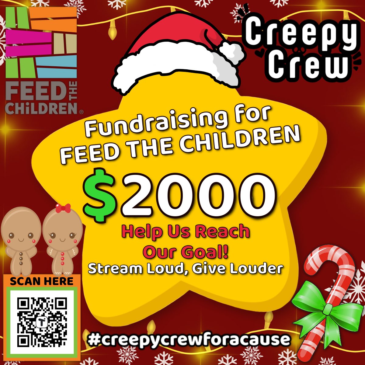 Our next goal! Will we reach $2,000?! We shall find out!

Even though our charity event is done, donations will STILL be available ALL MONTH LONG!

Thank you to those who donated!

Donate: tilt.fyi/wZEGvwPA7e

#creepycrewforacause #charity #feedthechildren #Donate #Fundraiser