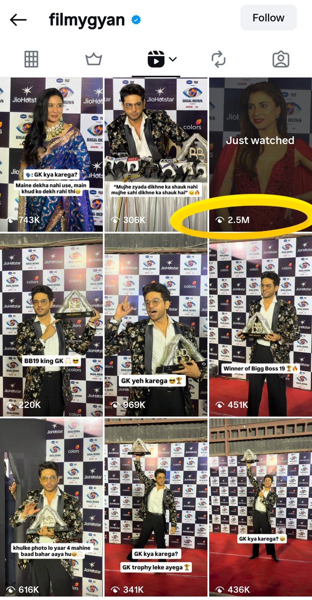 Auqaat auqaat ki baat hai. Look at the  views on Farrhana's single video and look at the views of Bheekari Fixed Winner's 7 videos 🤡 Fixed winner to ban gaya ab apni trophy justify kerta rahega puri zindagi <a href="/iamgauravkhanna/">Gaurav Khanna</a>
#FarrhanaBhatt #BiggBoss19 #BB19 #BiggBoss19Finale