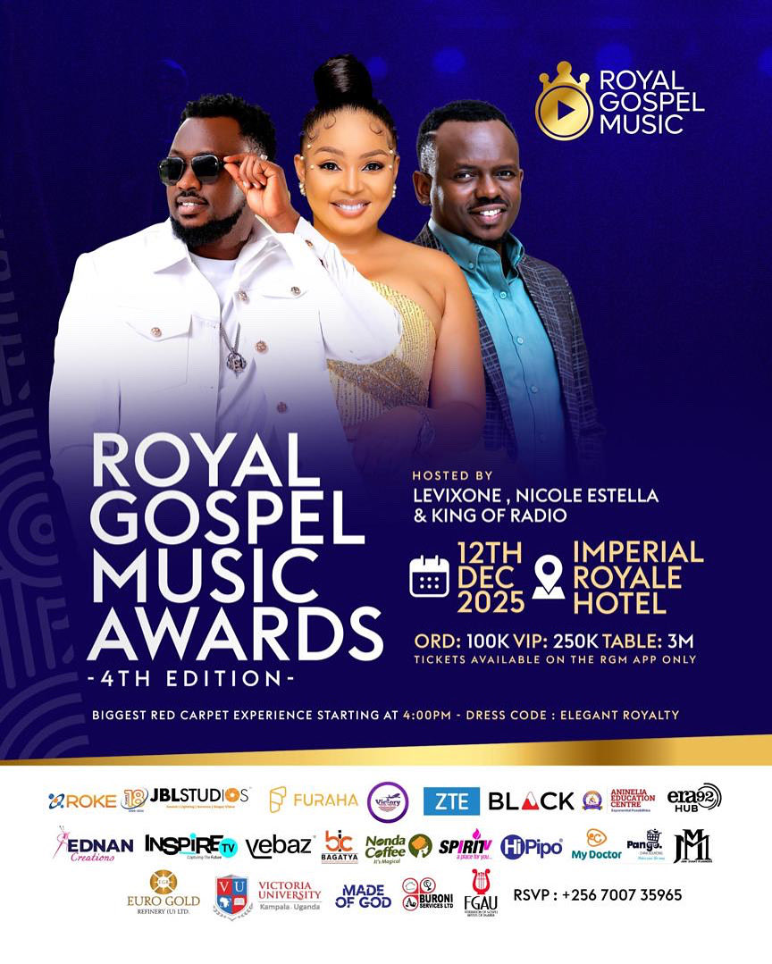 This Friday the 4th edition of #RGMAwards is happening at Imperial Royale Hotel starting 4pm, hosted by <a href="/levixone/">Levixone</a>, <a href="/KingOfRadioUg/">King Of Radio Wesley</a> and <a href="/NicEstelle/">Nicole Estella Matovu</a>. Grab your ticket now and come experience the biggest Christian red carpet moment.